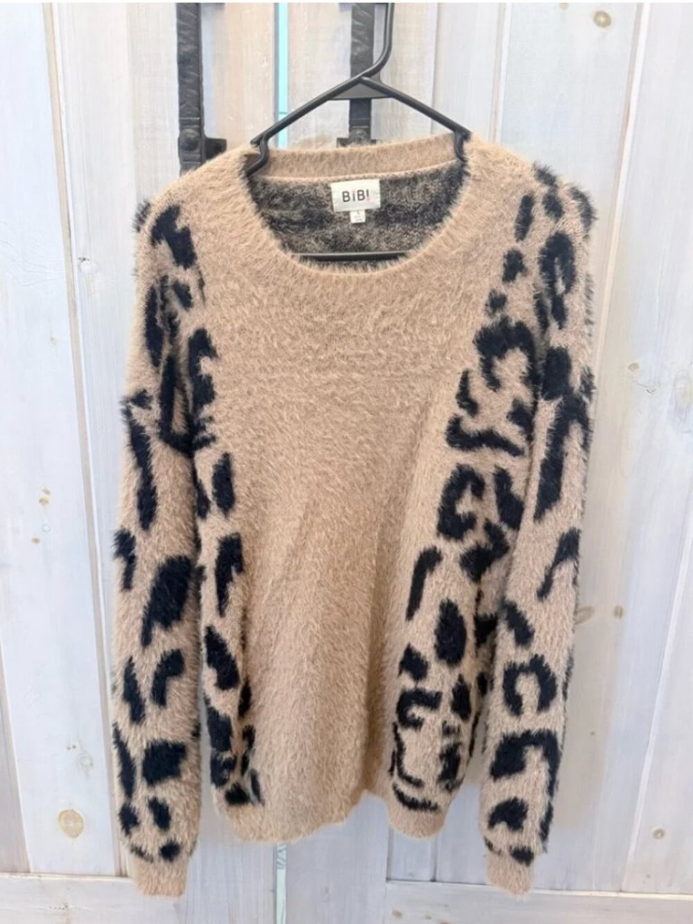 BiBi Women's Leopard Print Sweater in Tan and Black